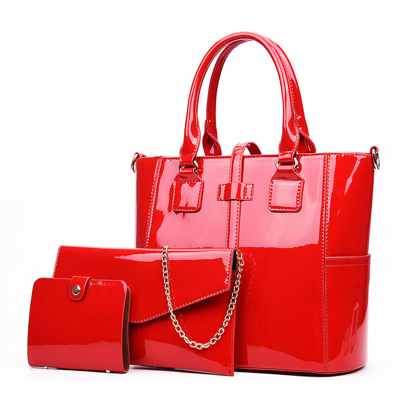 Women's Korean Style Trendy Simplicity Three-piece Patent Leather Women's Shoulder Bag