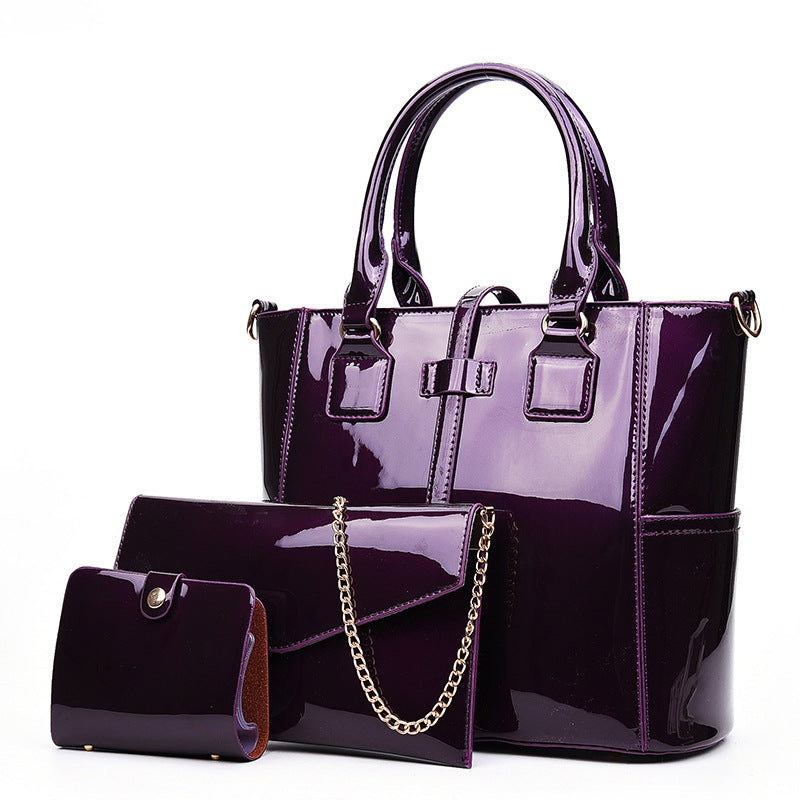 Women's Korean Style Trendy Simplicity Three-piece Patent Leather Women's Shoulder Bag