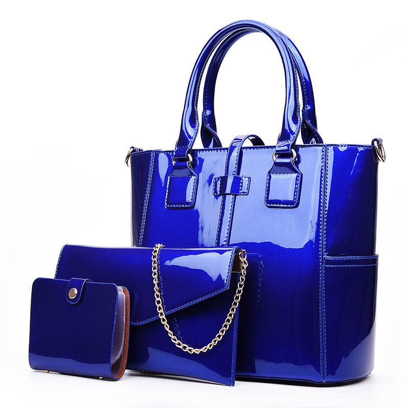 Women's Korean Style Trendy Simplicity Three-piece Patent Leather Women's Shoulder Bag