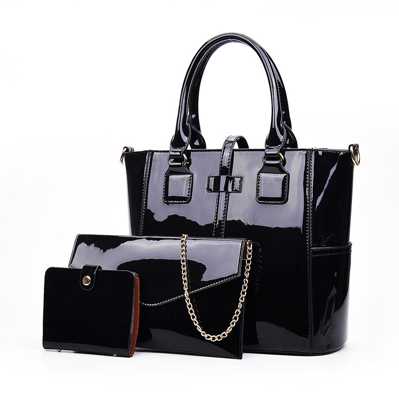 Women's Korean Style Trendy Simplicity Three-piece Patent Leather Women's Shoulder Bag