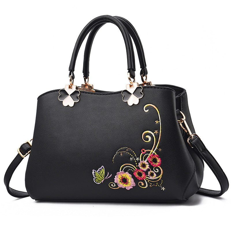 Women's Simple Fashion Embroidery Soft Leather Mother Women's Shoulder Bag