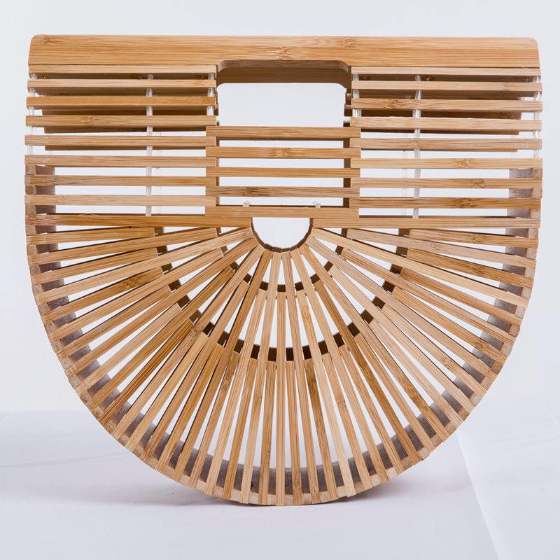 Women's Bamboo Handmade Beach Semicircle Woven Dumpling Handle