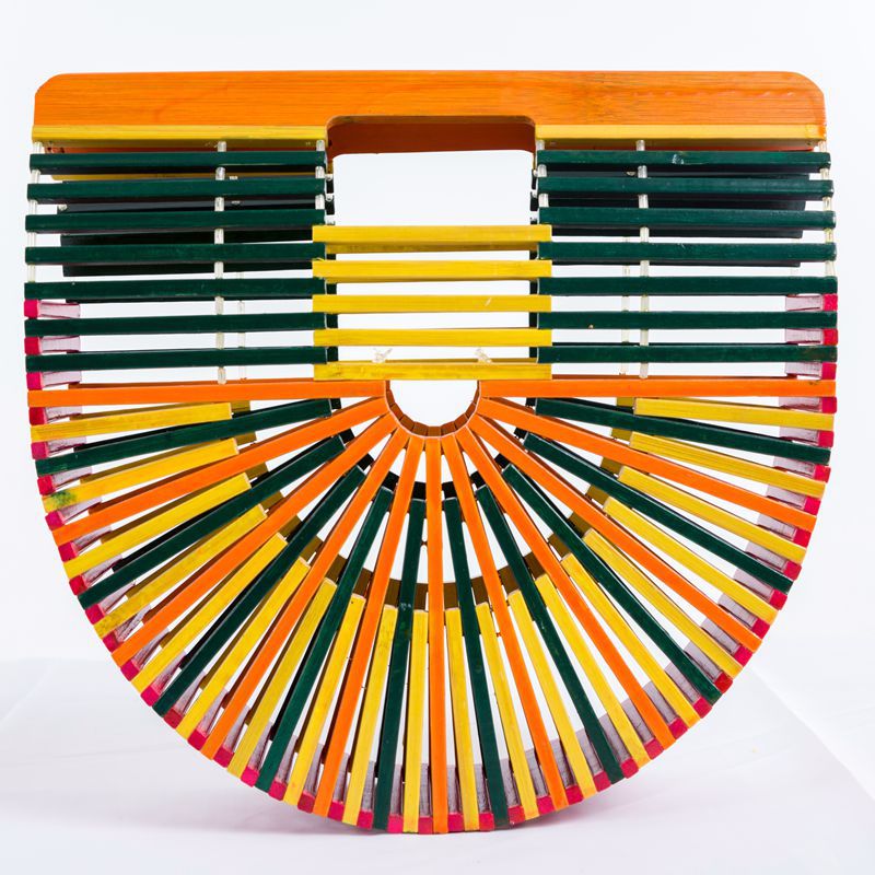 Women's Bamboo Handmade Beach Semicircle Woven Dumpling Handle