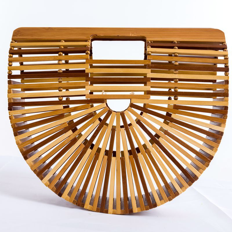 Women's Bamboo Handmade Beach Semicircle Woven Dumpling Handle