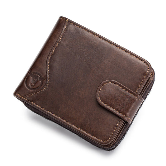 Men's Leather Goods First Layer Cowhide Genuine Organ Zipper Men's Wallet