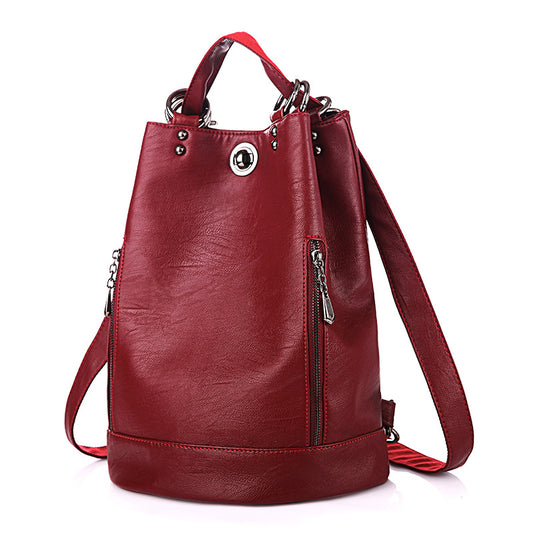 Women's Fashionable Simple Korean Soft Leather Large Capacity Universal Backpack