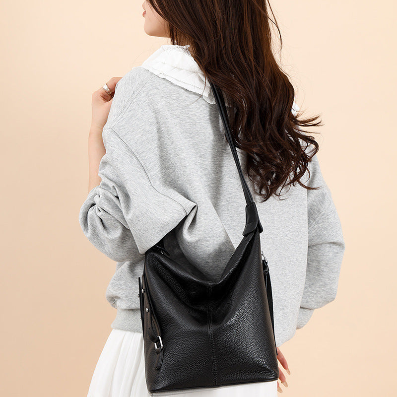 Women's Genuine Leather High-grade First Layer Cattlehide Fashion Bucket Bags