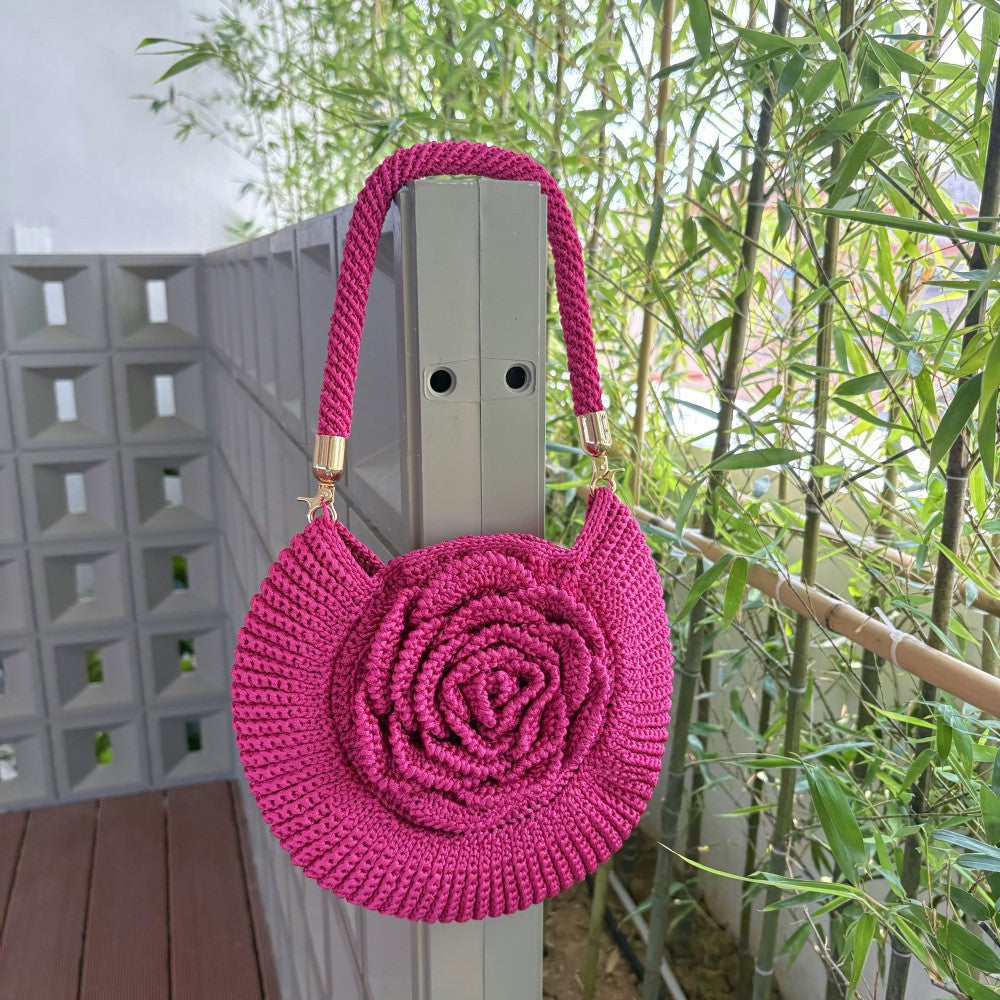 Fashionable Hand-woven Flower Pastoral Picnic Style Design Simple Women's Handbag