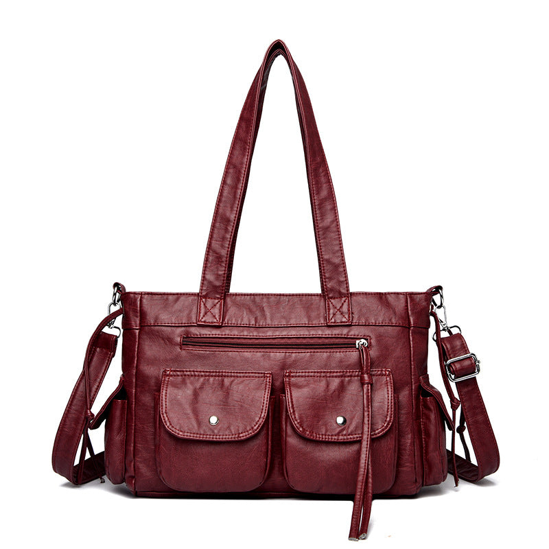 Women's Horizontal Soft Leather Washed Distressed Motorcycle Retro Hot Bags