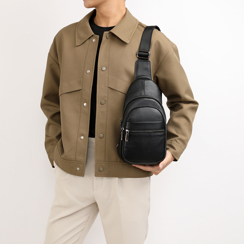 Men's Leather Leisure Fashion Trendy Cowhide Large Men's Chest Bag