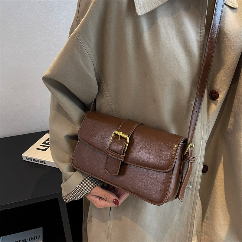 Women's Niche Fashionable Wax Leather Retro Women's Messenger Bag