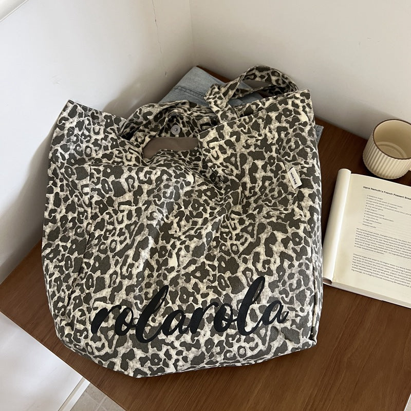 Service Of Korean Leopard Print Letter Female Large Tote Bag