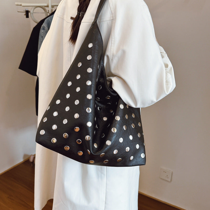Women's Rivet Trendy Locomotive Style Fashionable Large Women's Shoulder Bag