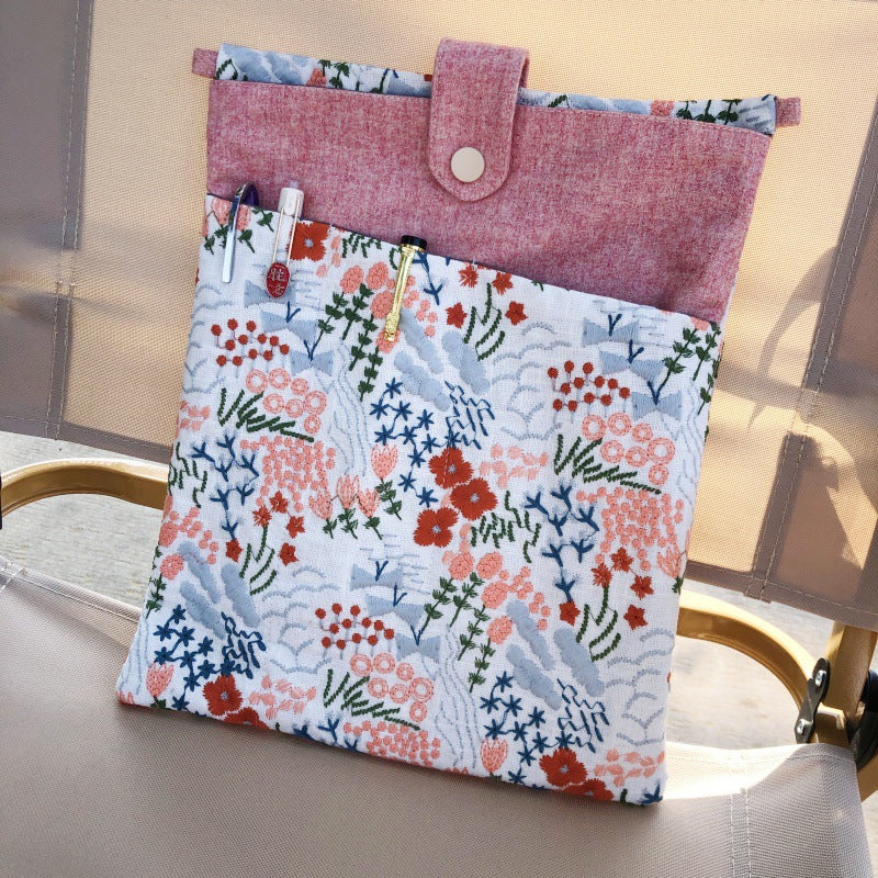 Linen Embroidery Portable Fabric Notepad Storage Bags