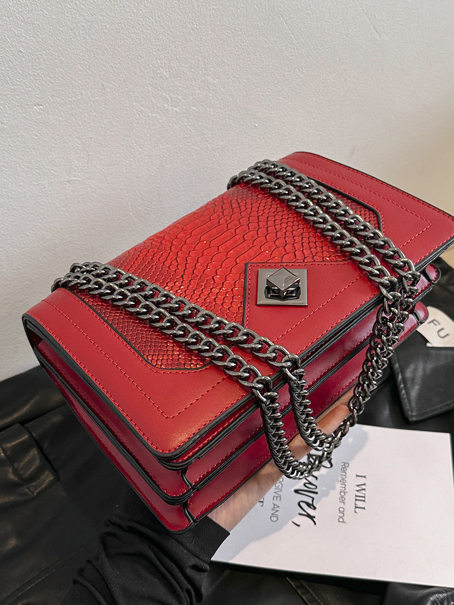 Women's Red Simple Fashion Snakeskin Pattern Single Women's Shoulder Bag