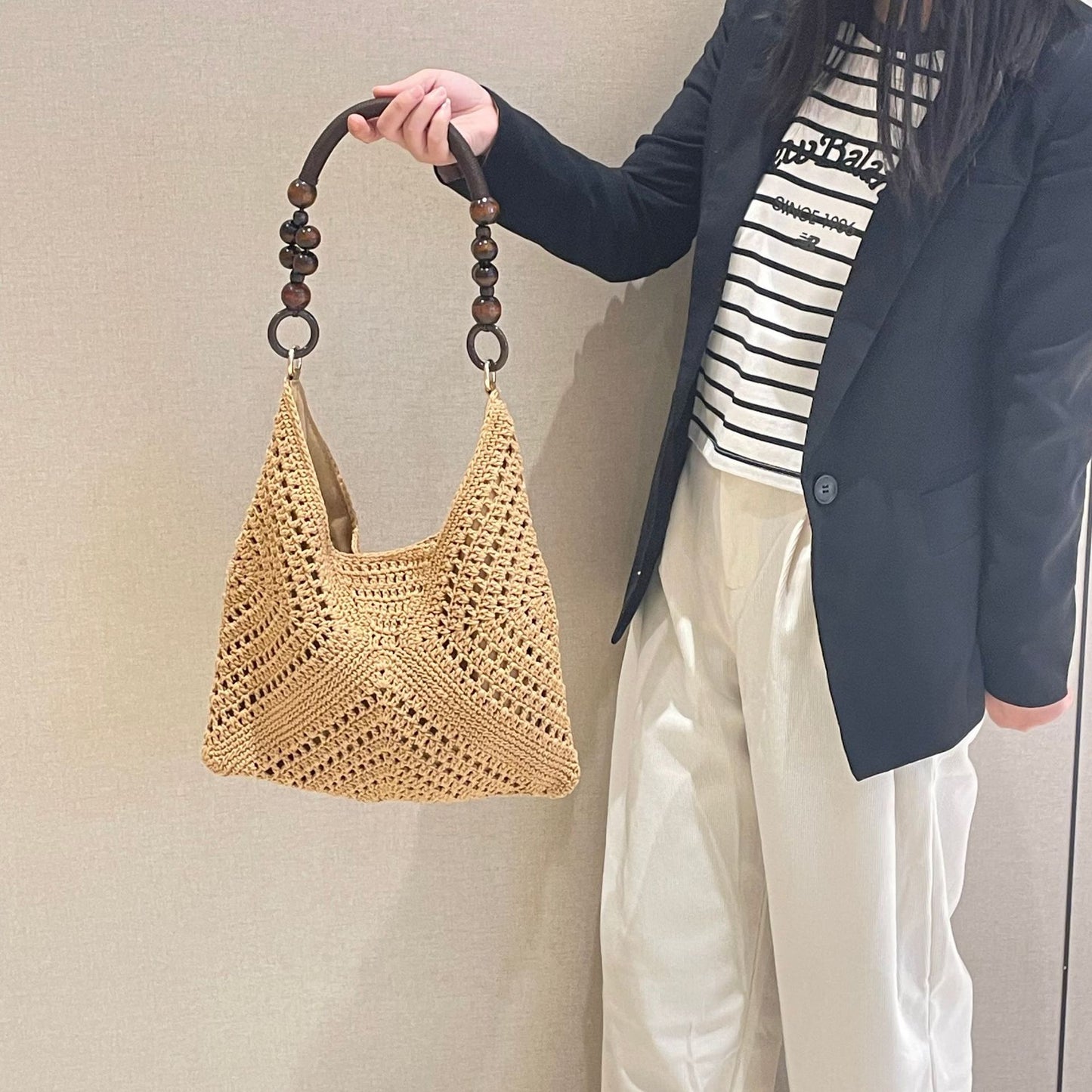 Women's Cotton Crocheted Summer Seaside Vacation Beach Woven Artistic Women's Shoulder Bag