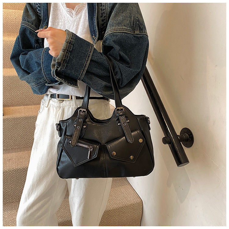 Women's Retro Large Capacity Stitching Simple Rivet Tote Bag