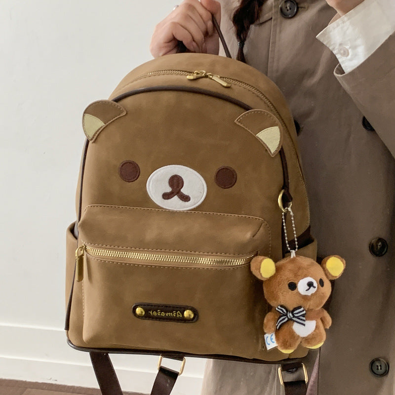 Canvas Brown Embroidered Bear Versatile Soft Backpacks
