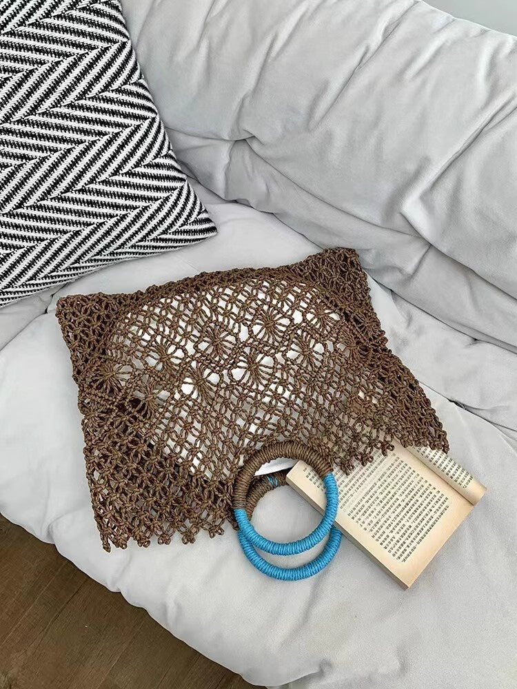 Straw Hollow Woven Summer Beach Dark Handbags