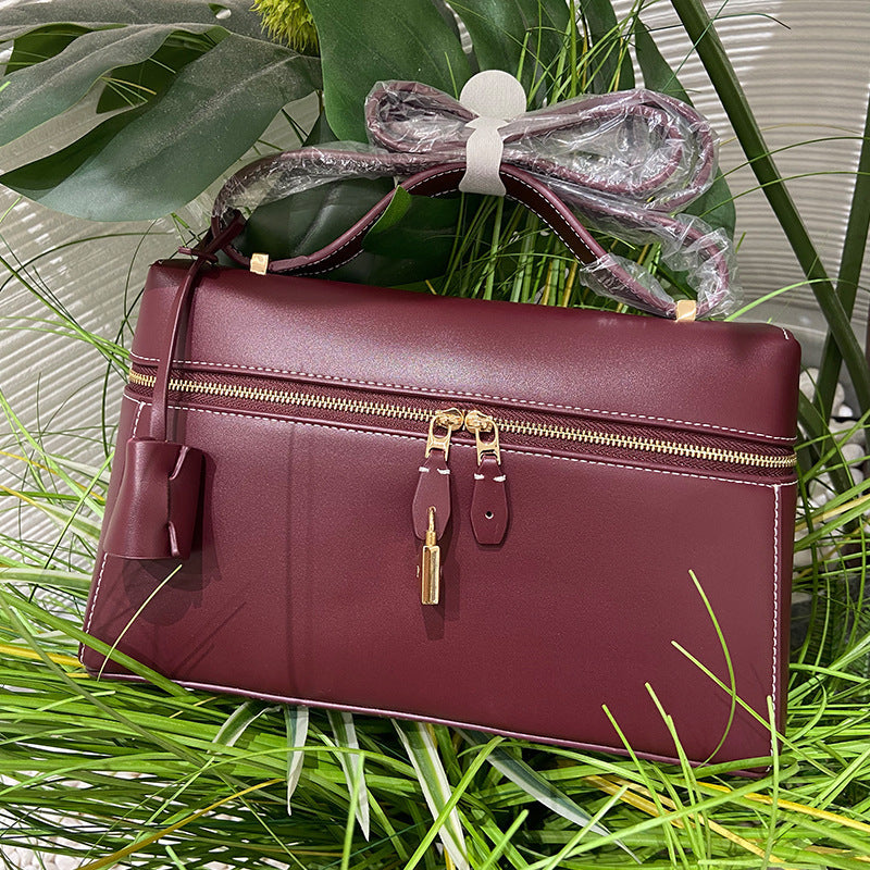 Real Leather Canvas Underarm Italian Zipper Women's Shoulder Bag