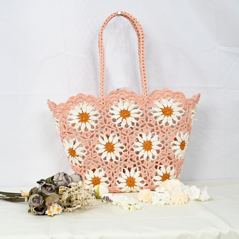 Women's Patchwork Hollow Leisure Vacation Bearded Needle Korean Tote Bags
