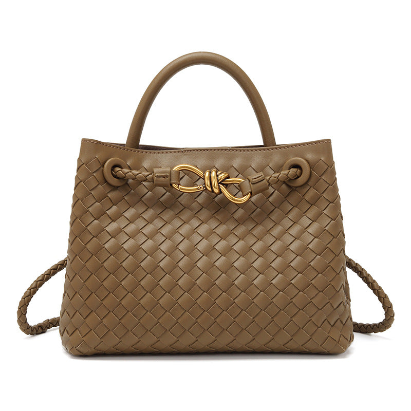 Women's Style Woven Metal Cord Fastener Portable Tote Bags
