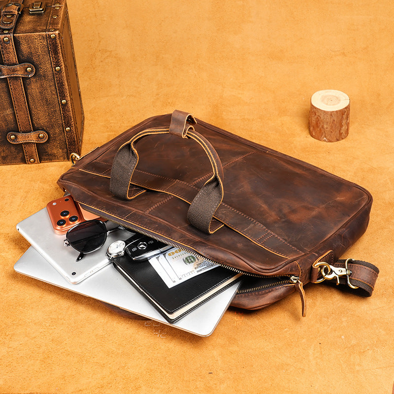 Men's Crazy Horse Leather Business Genuine Computer Handbags