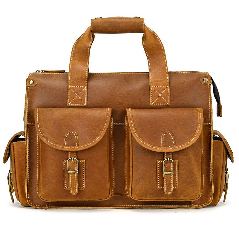 Men's Retro Genuine Leather Business Crazy Horse Handbags