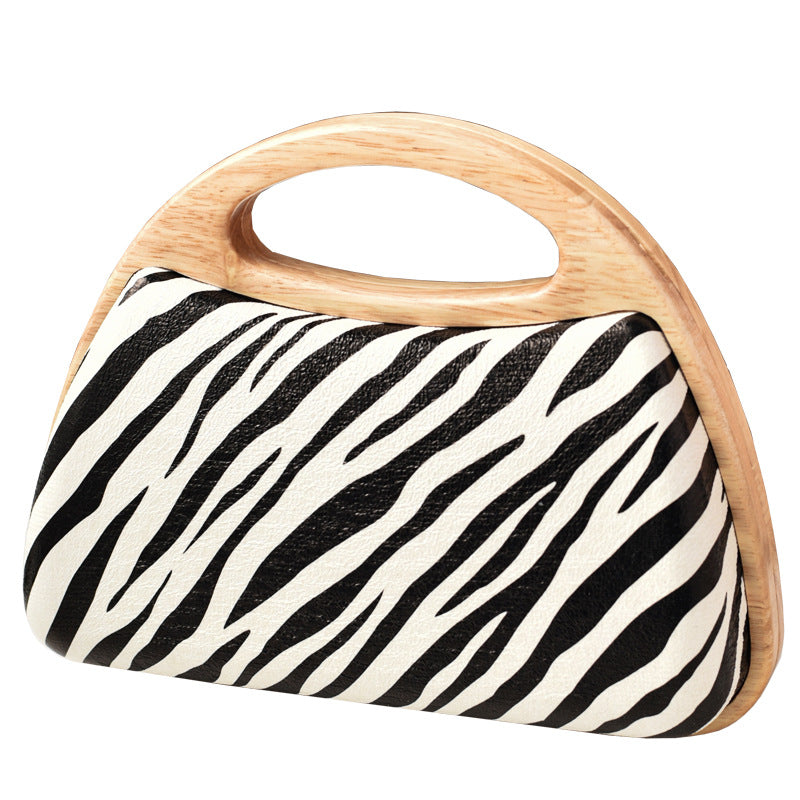 Zebra Pattern Vintage Shaped Wood Party Summer Dinner Bag