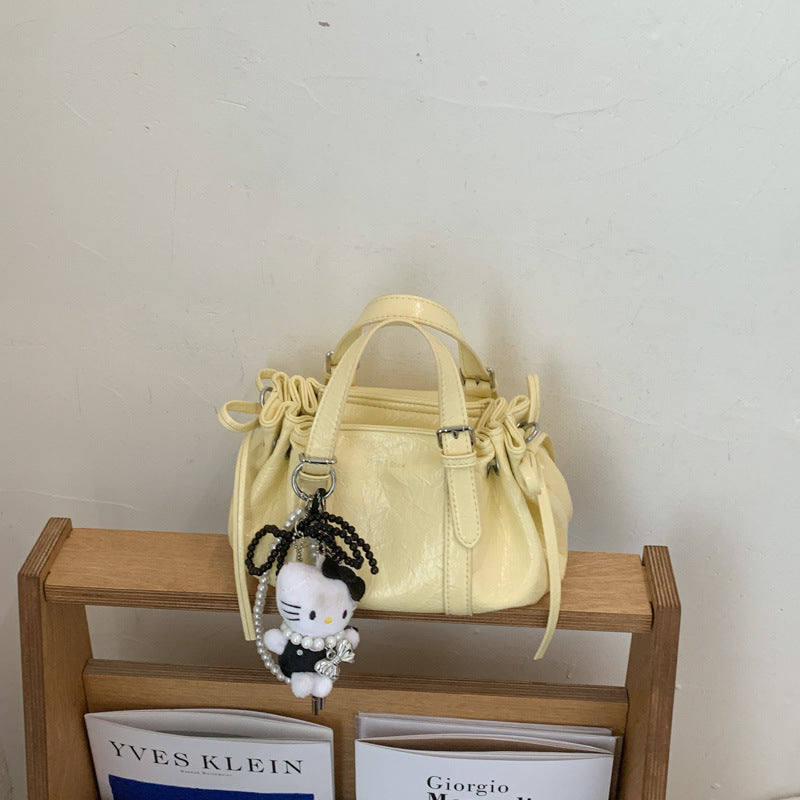 High-grade Portable Oil Wax Leather Pleated Cloud Design Fashion Women's Handbag