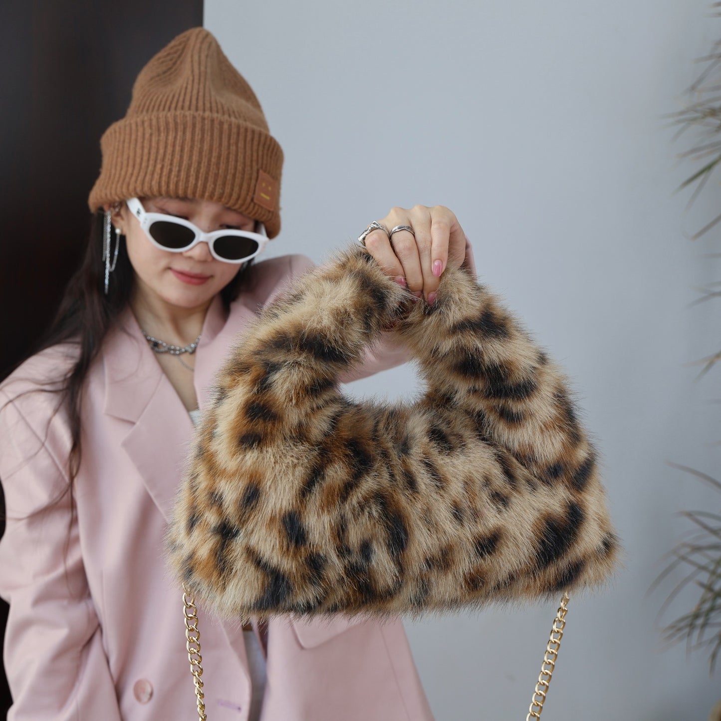 Korean Style Plush Imitation Fox Fur Large Women's Clutch