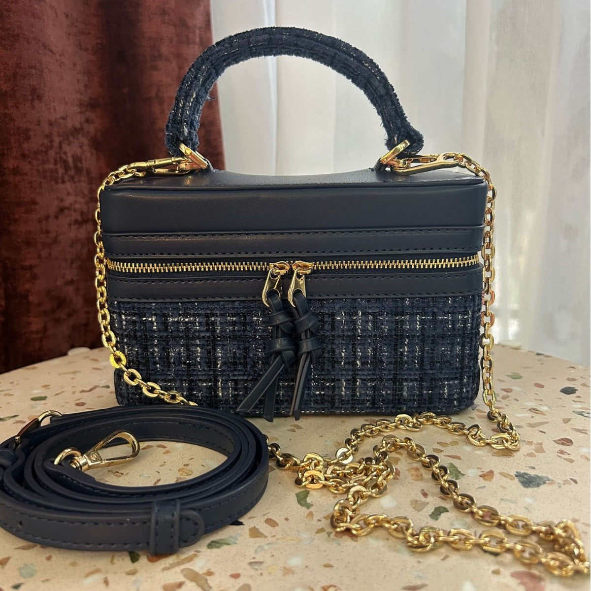 Women's Little Style Woollen Cloth Box Hard Fashion Bags