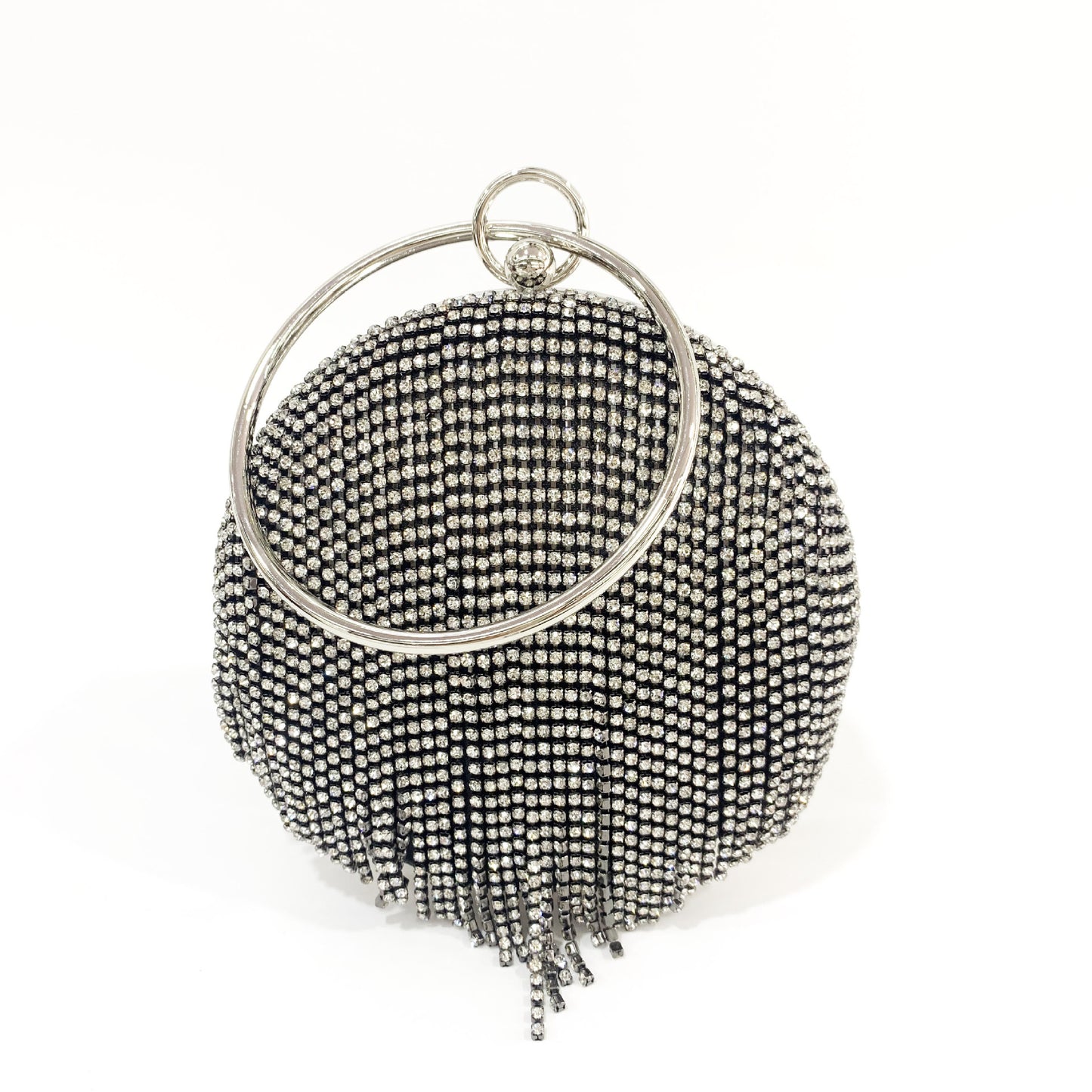Women's Rhinestone Tassel Round Party Dress Clutch Evening Bags