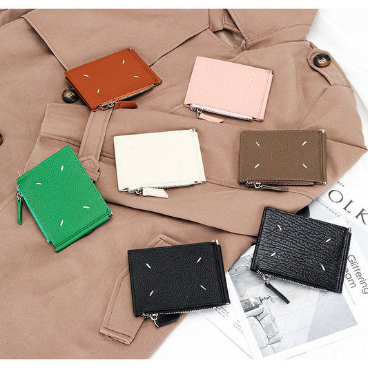 Women's & Men's Leather Dollar Clip Short Cash Zipper Ladies Wallet