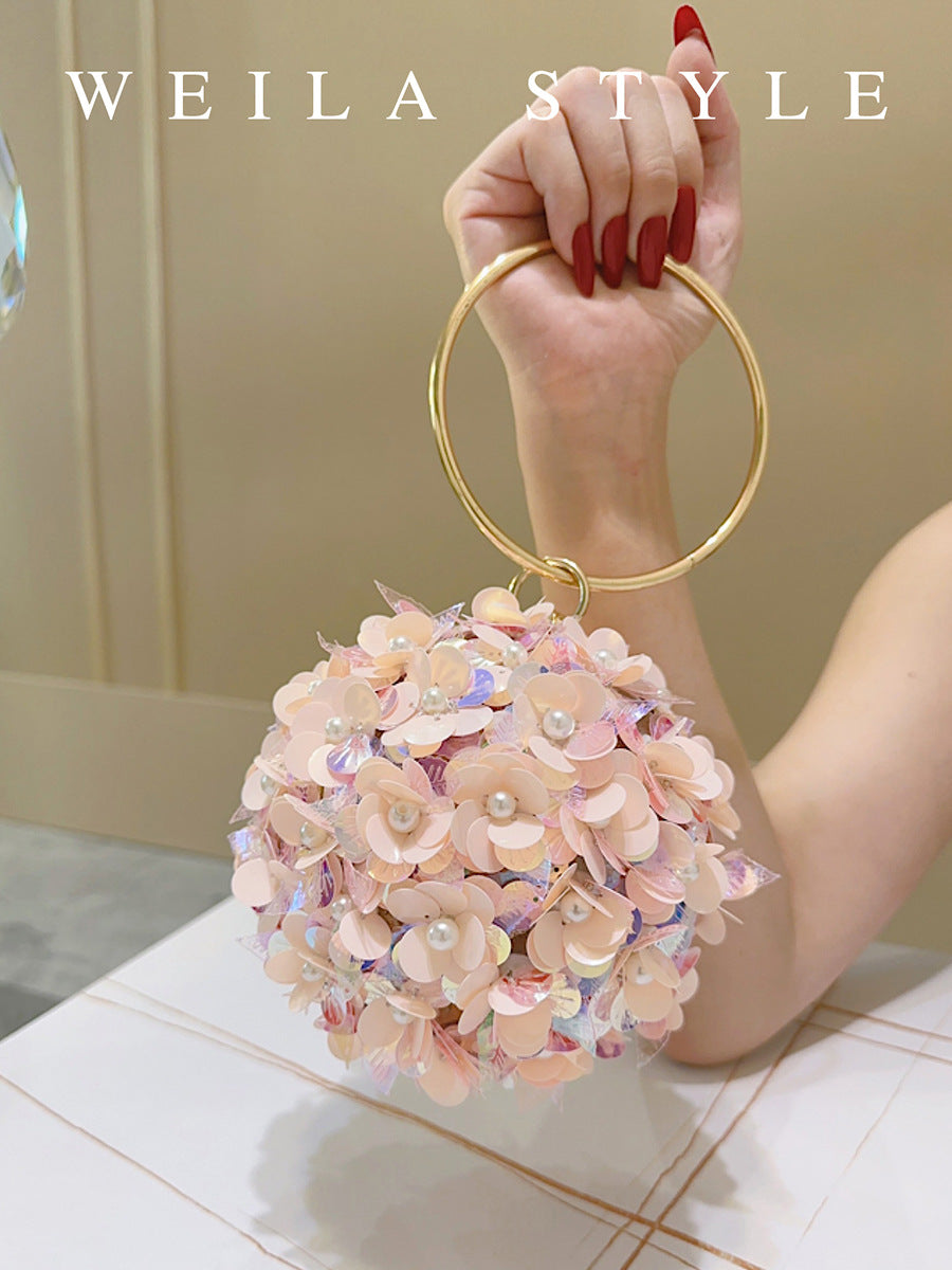 Women's Style Dinner Clutch Banquet Flower Bracelet Spherical Women's Handbag