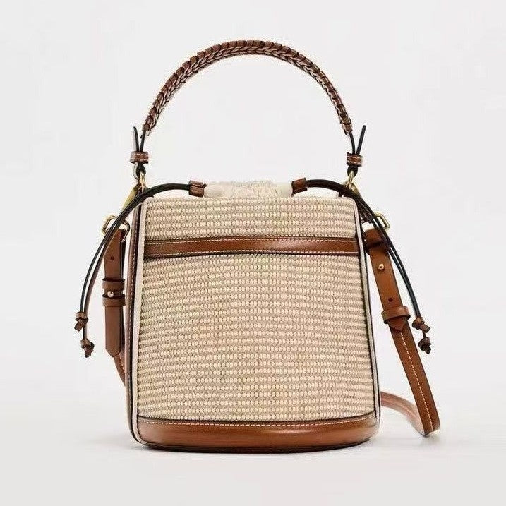 Women's Z Portable Woven Beach Trendy Color Collision Bucket Bags