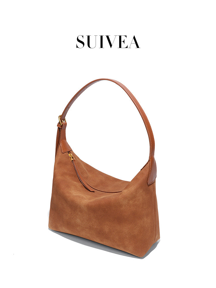 Women's Retro Underarm Lunch Box Frosted Suede Women's Handbag