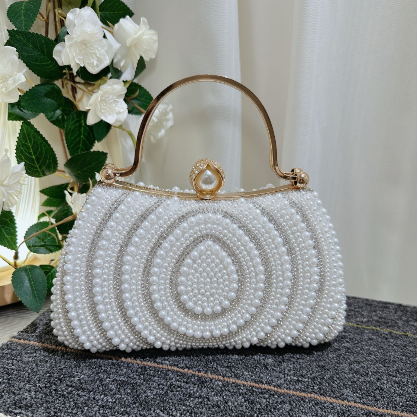 Women's Pearl Banquet Dress Diamond Clutch Oblique Dinner Bag