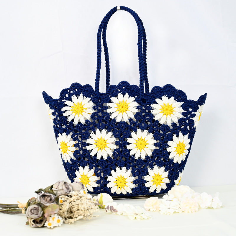 Women's Patchwork Hollow Leisure Vacation Bearded Needle Korean Tote Bags