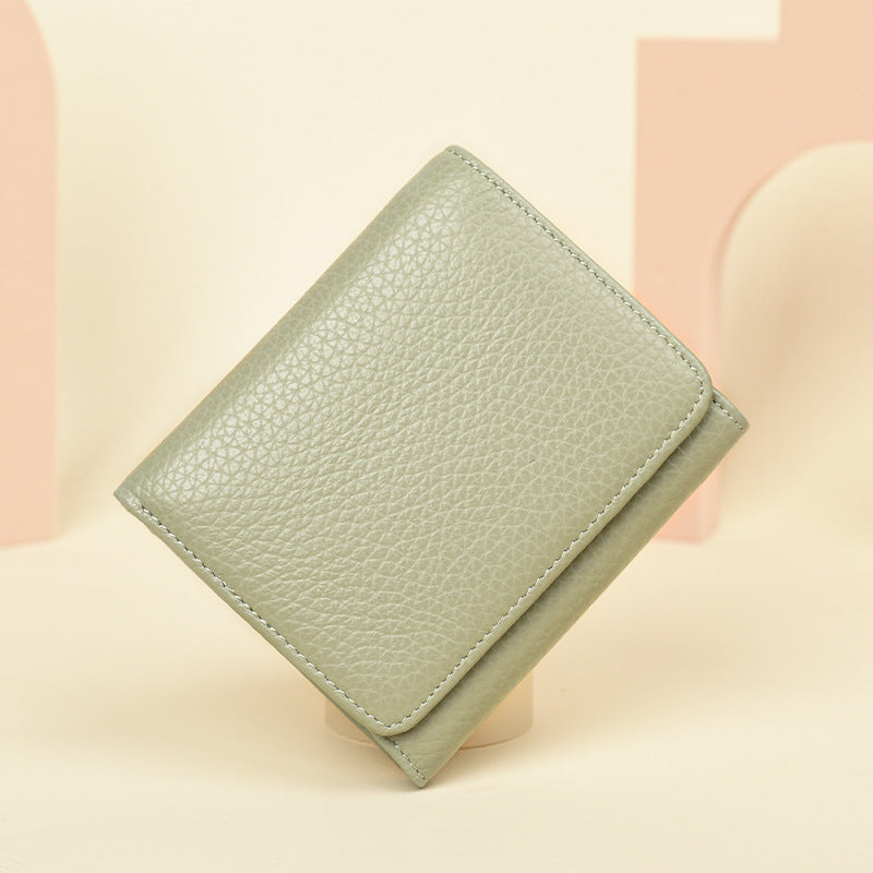 Women's Genuine Leather Short Chic Organ Two Fold Multiple Ladies Wallet