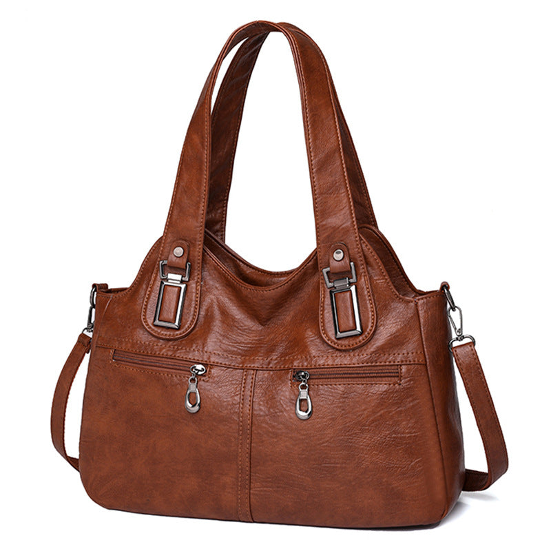 Women's Retro Large Capacity Oil Wax Leather Soft Pure Color Commuter Women's Shoulder Bag