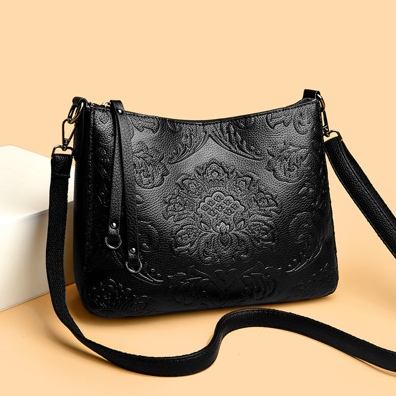 Women's Chinese Style Mother Soft Leather Embossed Women's Messenger Bag
