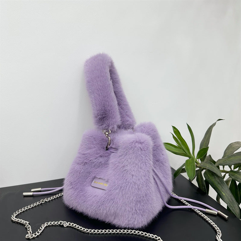Plush Drawstring Chain Design Style Simple Bags
