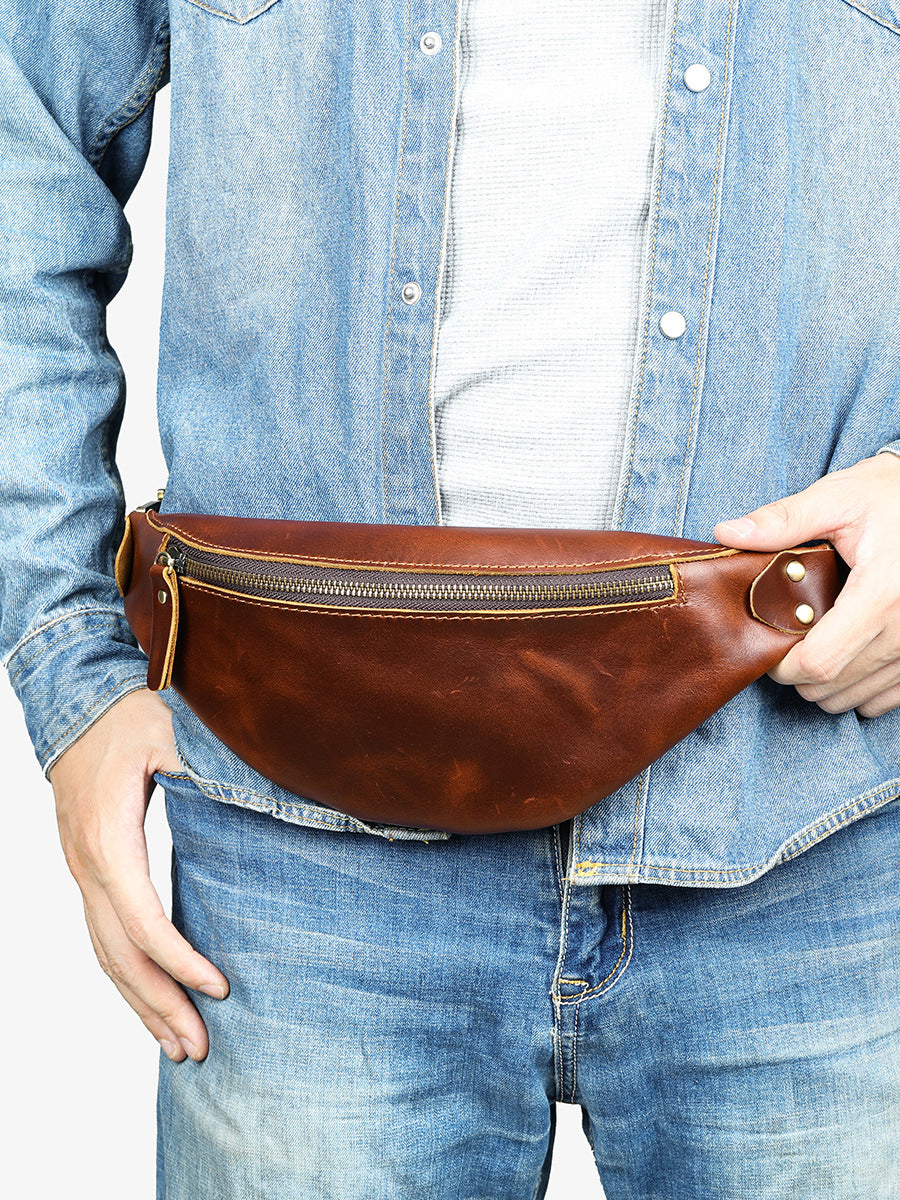 Men's Retro Crazy Horse Leather Multifunctional Men's Chest Bag