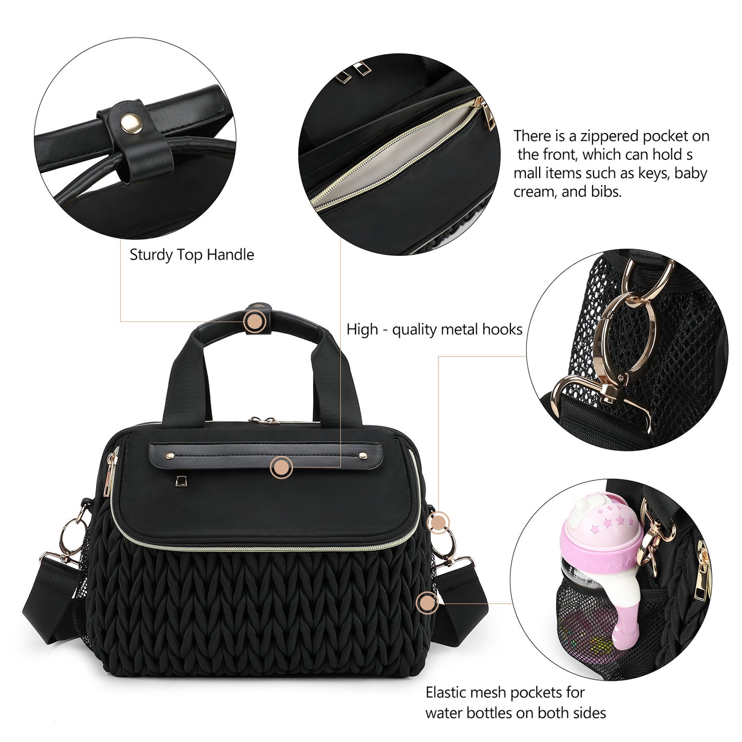 Quilted Stroller Portable Maternity Large Capacity Bottle Mummy Bag