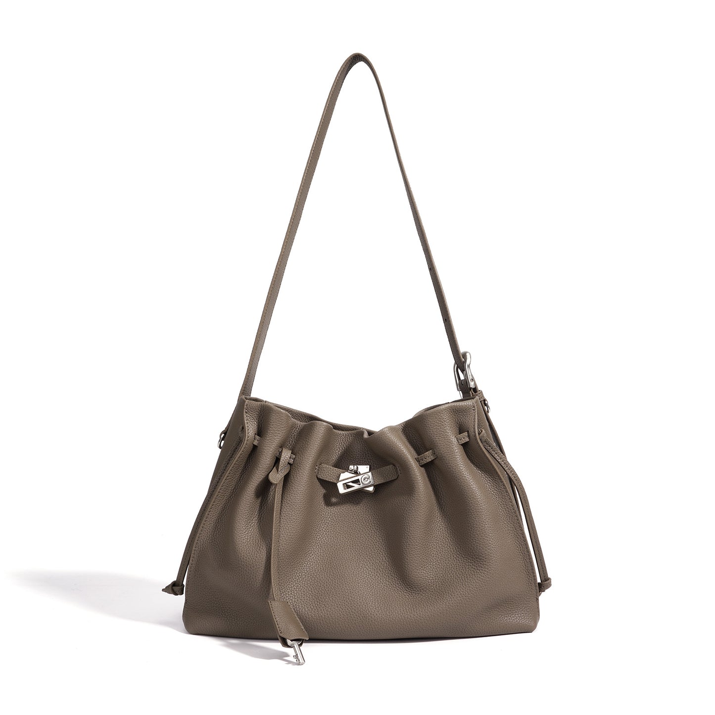 Kelly Leather Commute Minimalist Versatile Pleated Drawstring Women's Shoulder Bag
