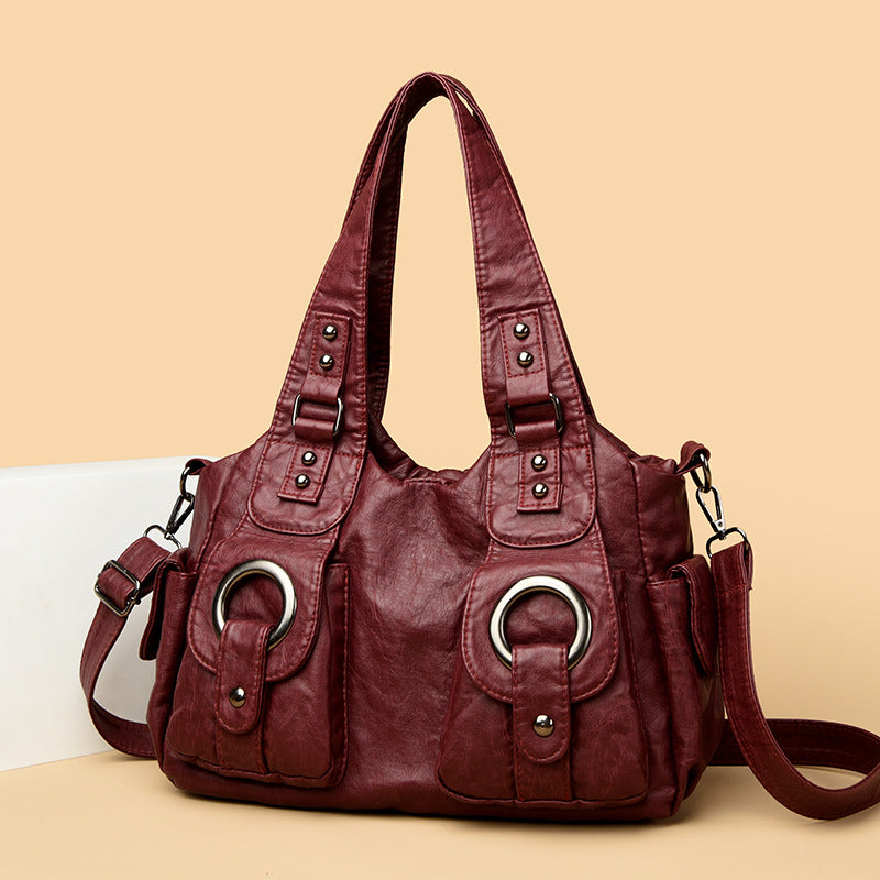 Women's Oil Wax Leather Motorcycle Retro Versatile Women's Shoulder Bag