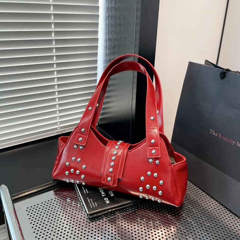 Street Punk Oil Wax Leather Underarm Hot Women's Shoulder Bag