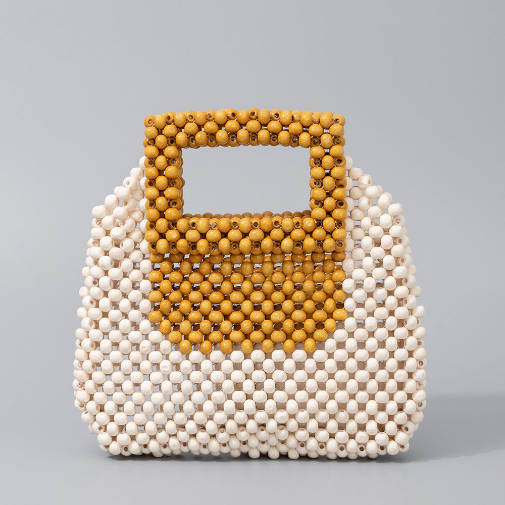 Women's Wooden Bead High-grade Hand-woven Fashion Commuter Small Square Bags