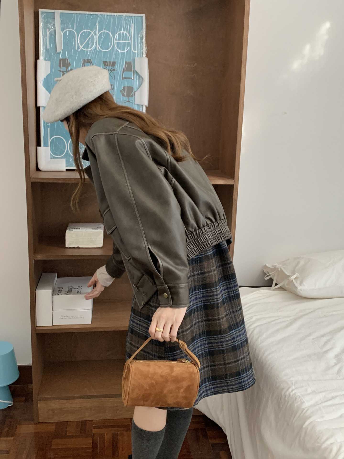 Suede Underarm Mini Pouch Genuine Leather Portable Women's Handbag